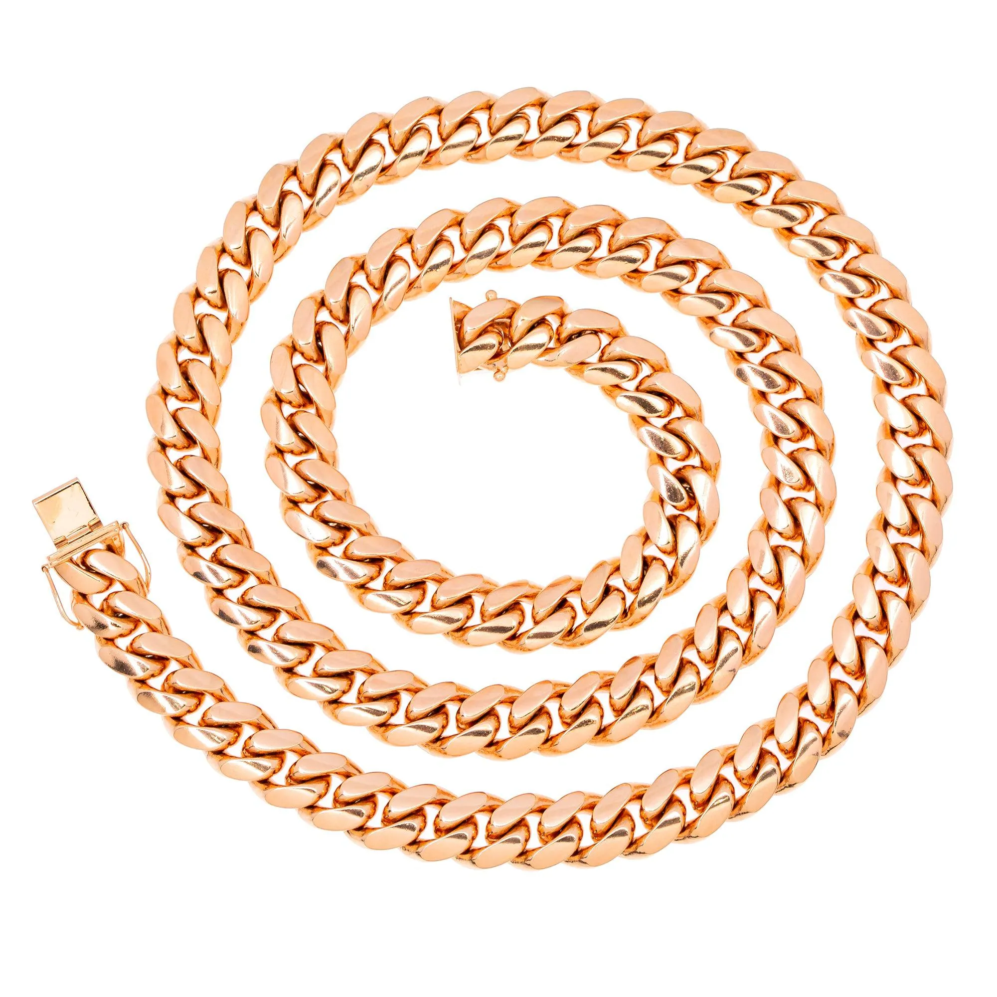 10k Rose Gold 12mm Solid Miami Cuban Chain Available In Sizes 18"-26"