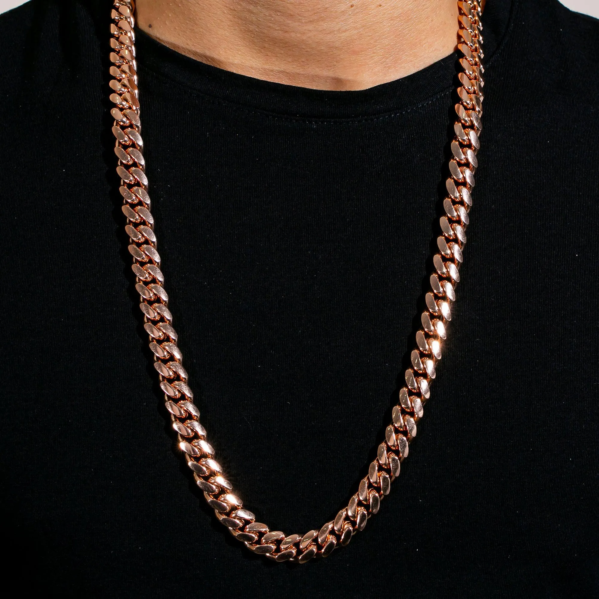 10k Rose Gold 12mm Solid Miami Cuban Chain Available In Sizes 18"-26"