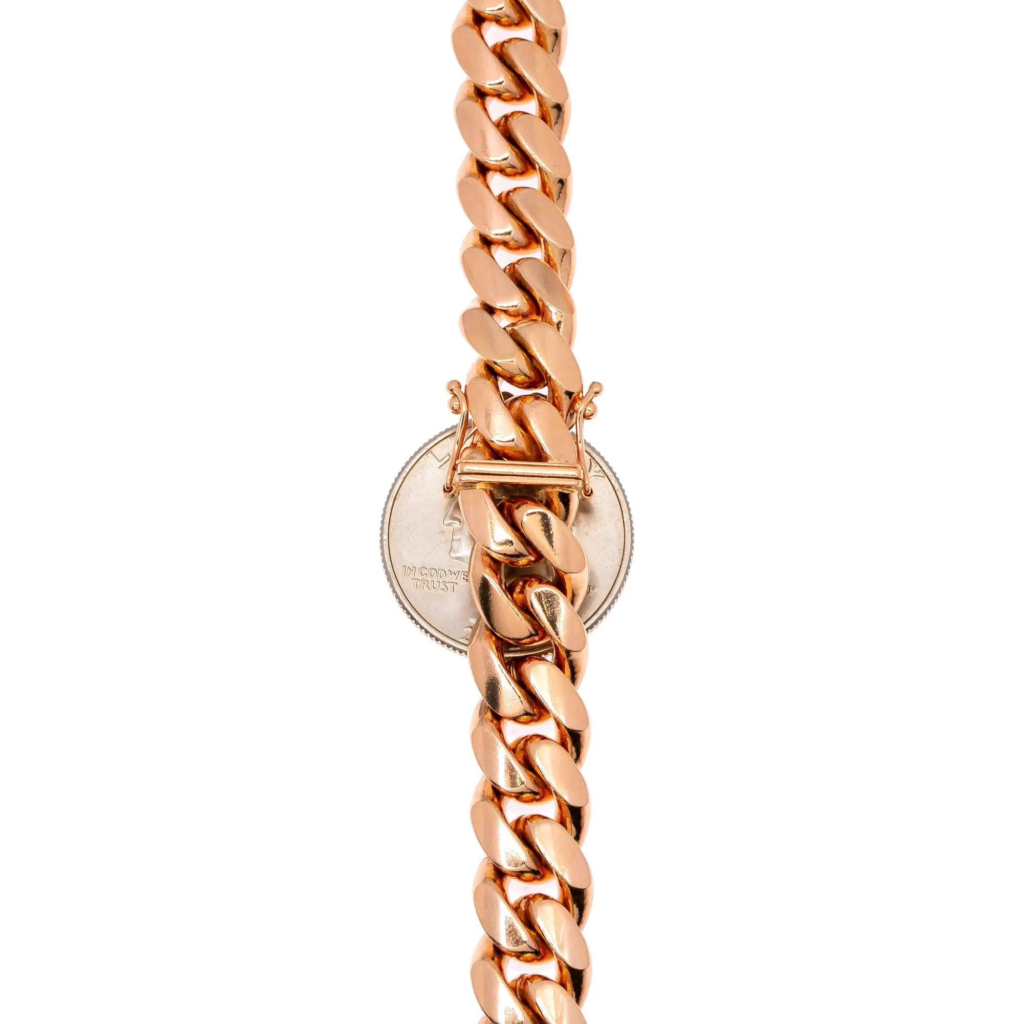 10k Rose Gold 12mm Solid Miami Cuban Chain Available In Sizes 18"-26"