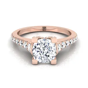 14K Rose Gold Cushion Diamond Pave Prong Linear Engagement Ring -1/2ctw