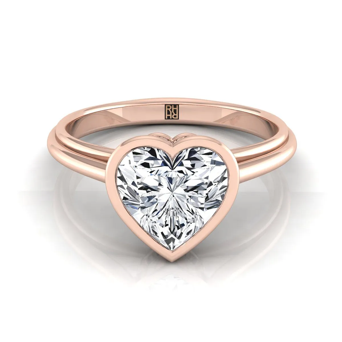 14K Rose Gold Heart Shape Center  Bezel Halo Cathedral Solitaire Engagement Ring