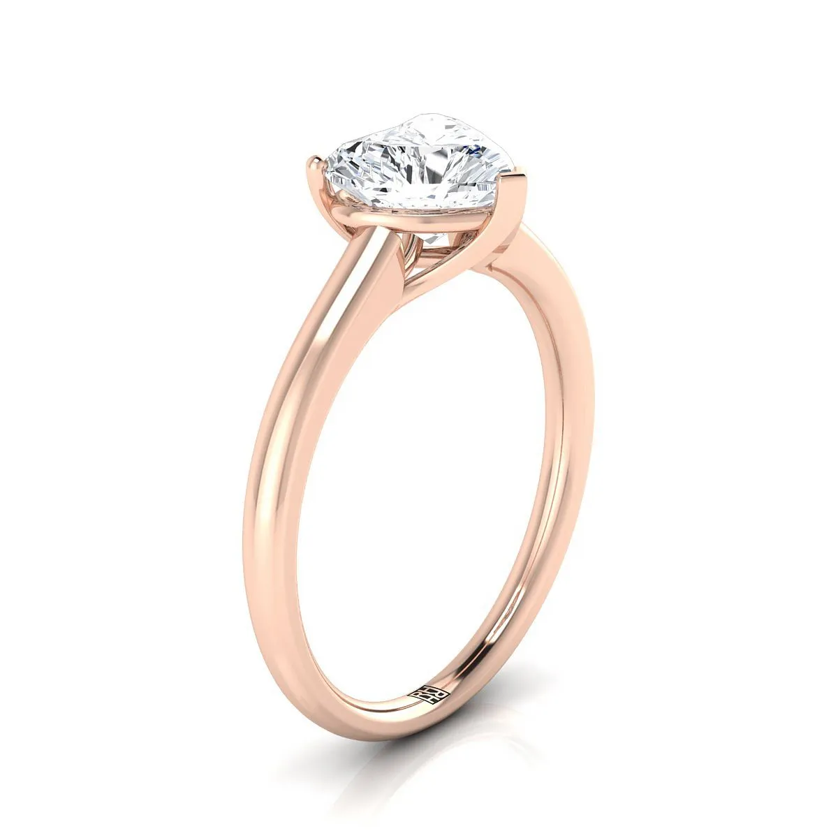 14K Rose Gold Heart Shape Center Contemporary Comfort Fit Solitaire Engagement Ring