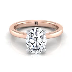 14K Rose Gold Oval Diamond Hidden Pave Basket Crown Solitaire Engagement Ring -1/10ctw