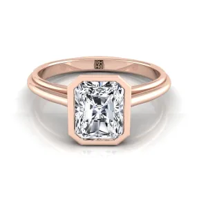 14K Rose Gold Radiant Cut Center  Bezel Halo Cathedral Solitaire Engagement Ring