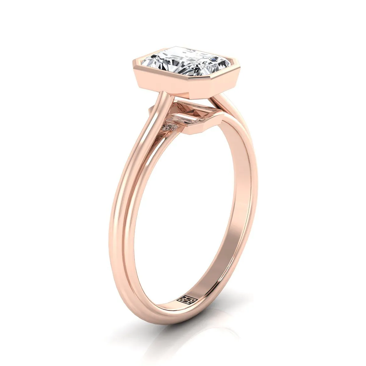 14K Rose Gold Radiant Cut Center  Bezel Halo Cathedral Solitaire Engagement Ring