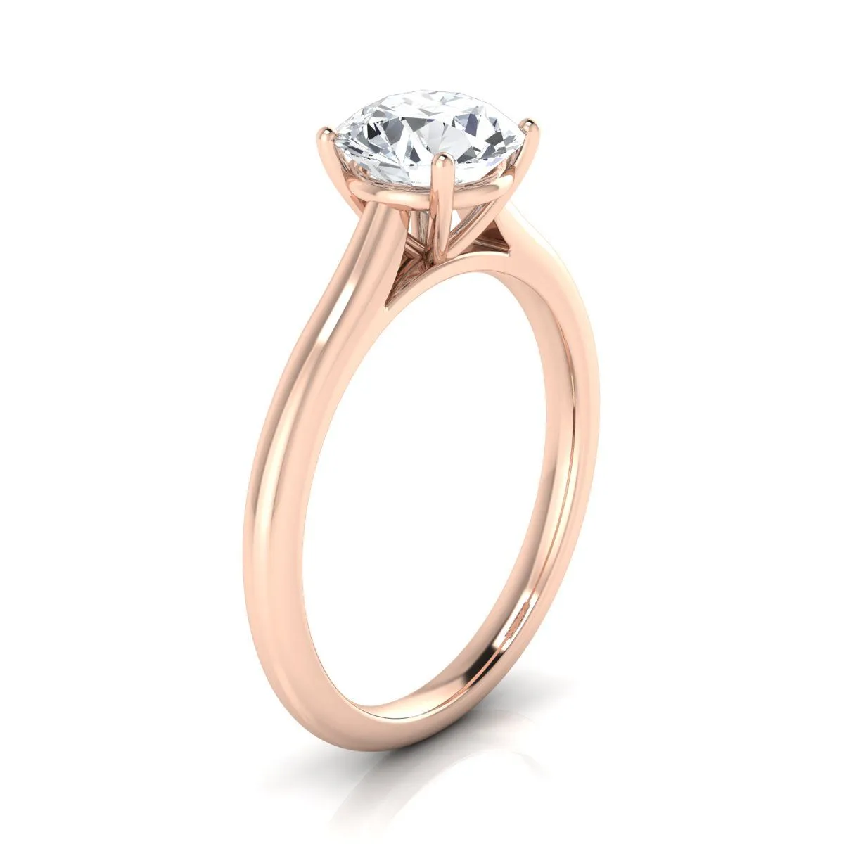 14K Rose Gold Round Brilliant  Pinched Comfort Fit Claw Prong Solitaire Engagement Ring