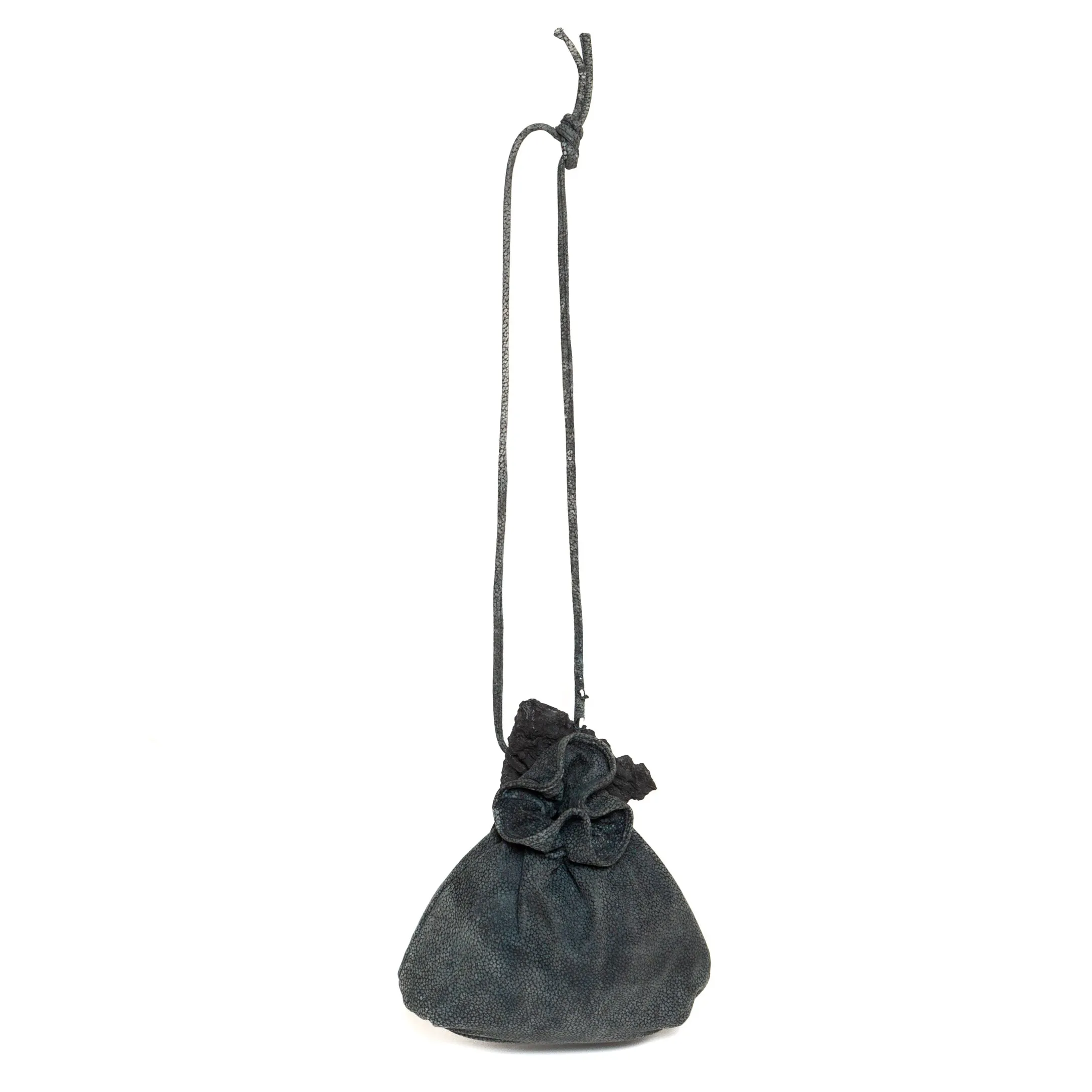 1970s Black Leather Drawstring Rock Pouch