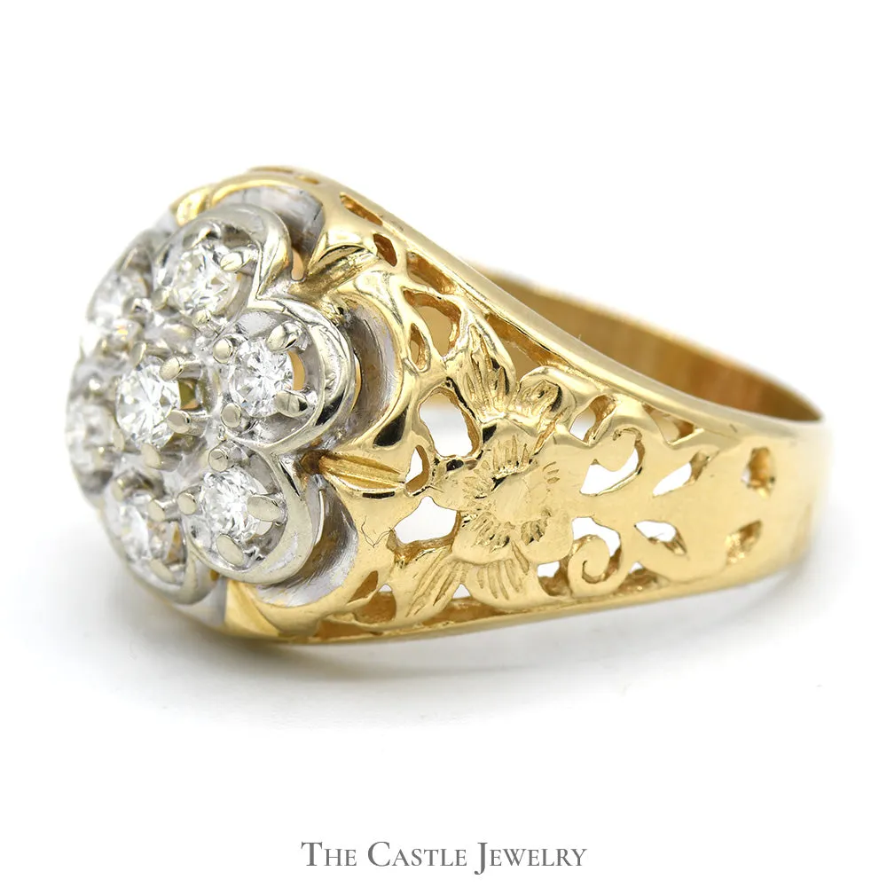 3/4cttw Kentucky Cluster Ring in 14k Yellow Gold