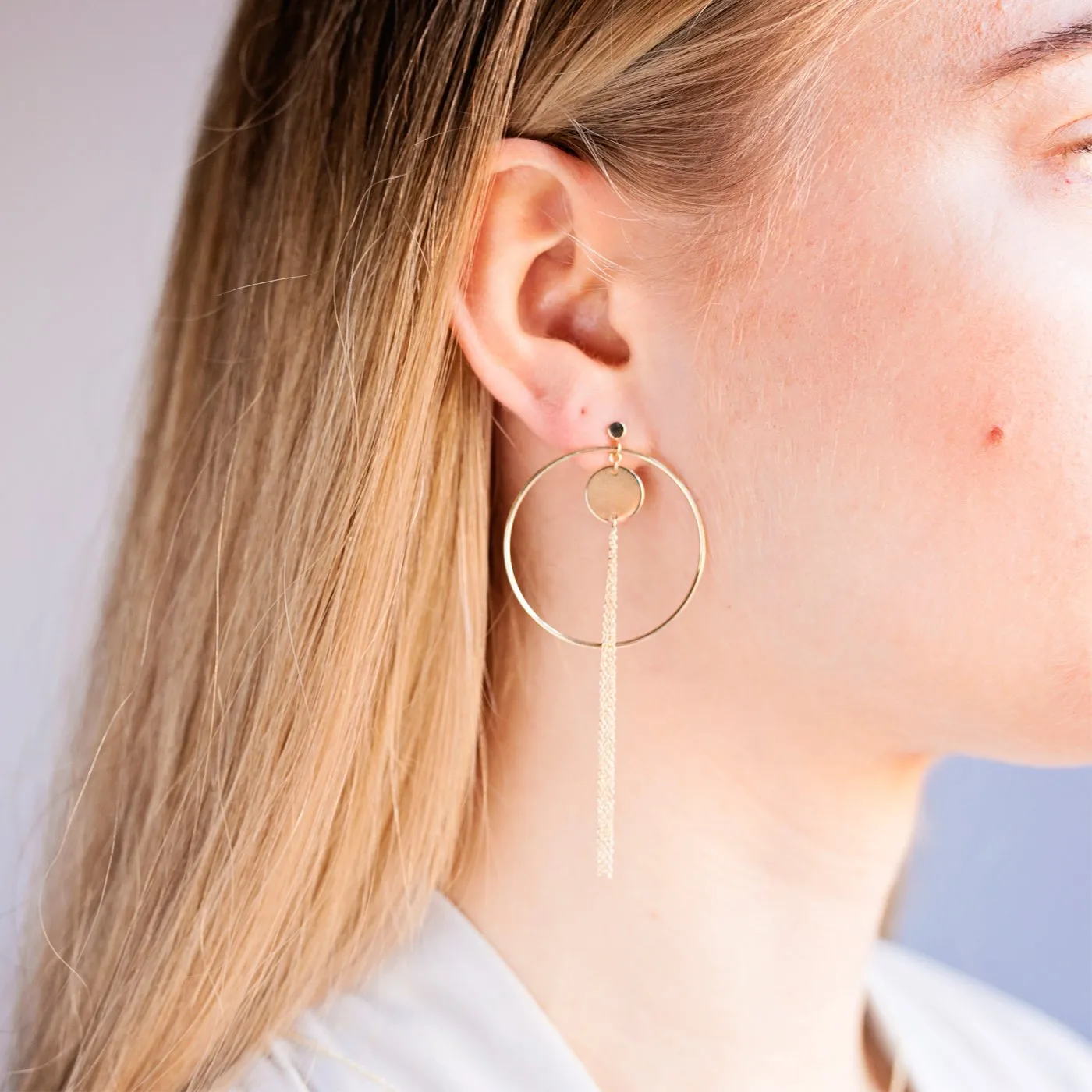 9kt Gold Circle & Tassel Earrings