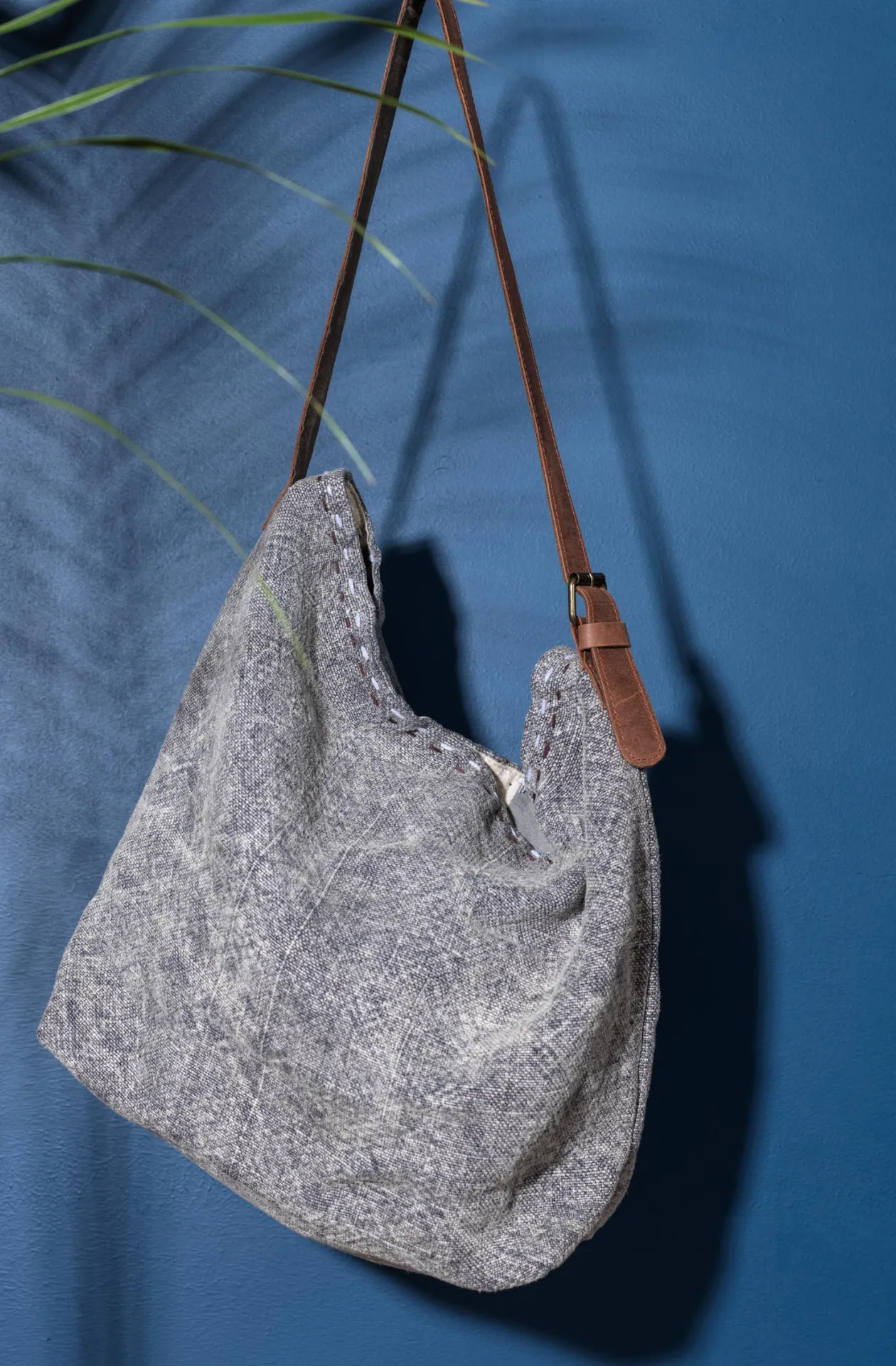 All The World Stonewashed Jute Bag with leather strap.