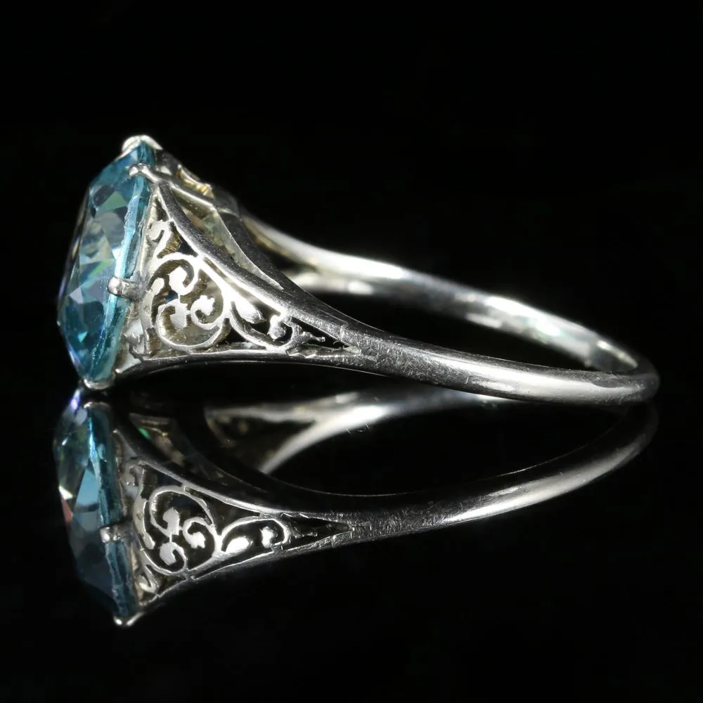 Antique Edwardian Blue Zircon Platinum Ring