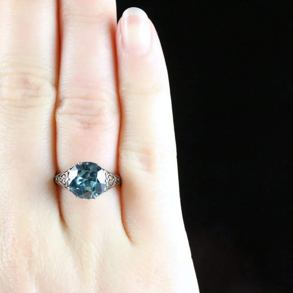 Antique Edwardian Blue Zircon Platinum Ring