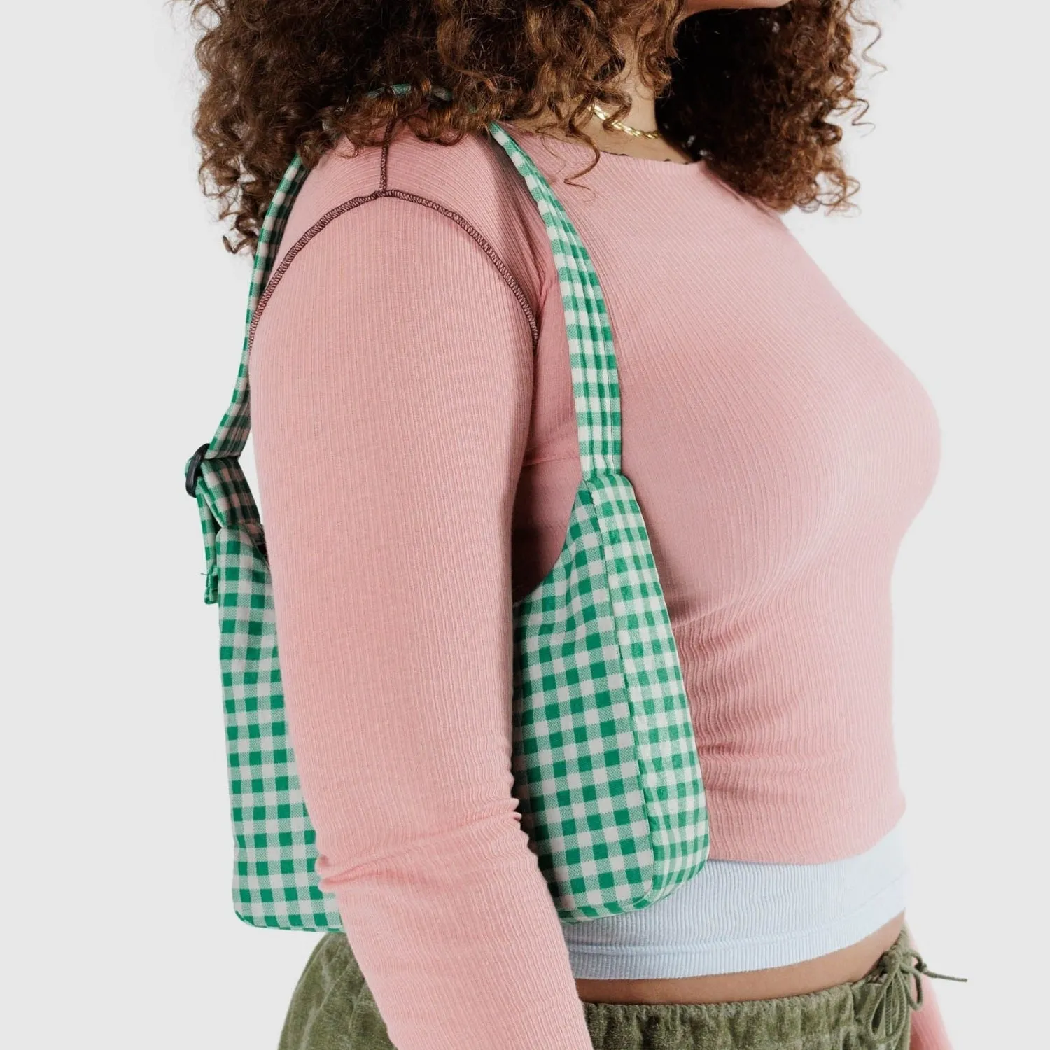 Baggu Mini Nylon Shoulder Bag in Green Gingham