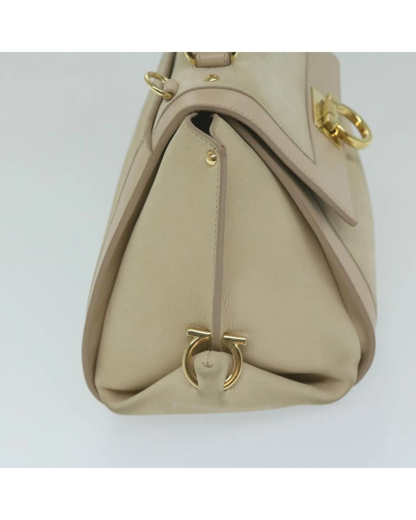 Beige Leather Gancini Shoulder Bag with Dust Bag and Shoulder Strap