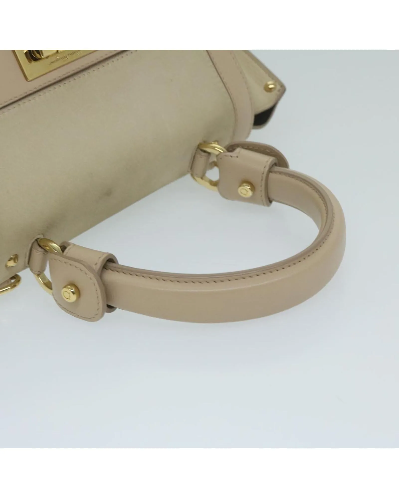 Beige Leather Gancini Shoulder Bag with Dust Bag and Shoulder Strap