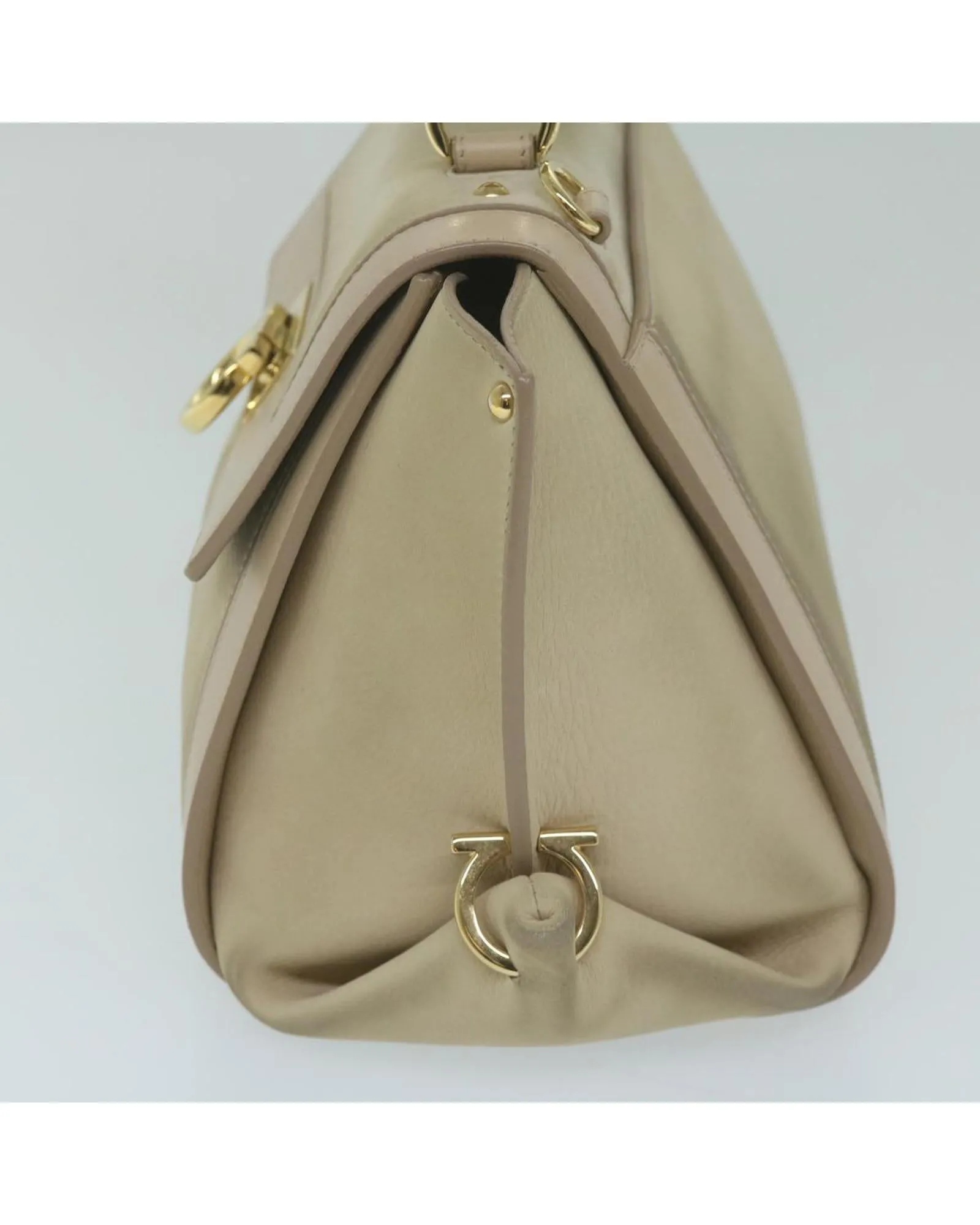 Beige Leather Gancini Shoulder Bag with Dust Bag and Shoulder Strap