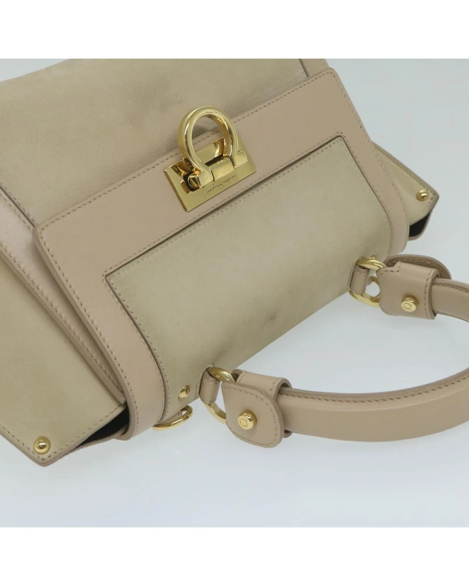 Beige Leather Gancini Shoulder Bag with Dust Bag and Shoulder Strap