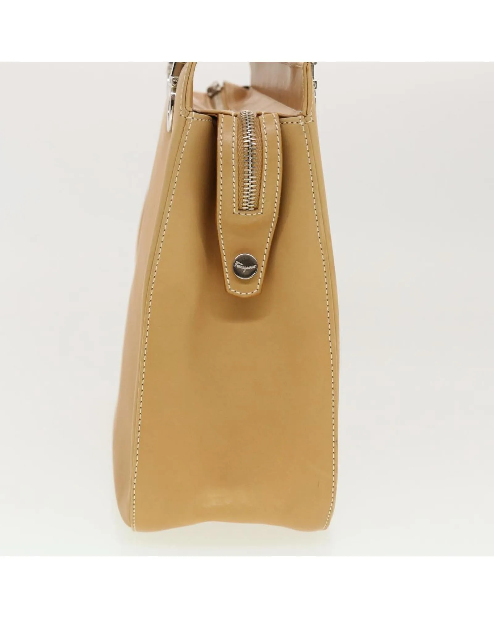 Beige Leather Shoulder Bag by Salvatore Ferragamo