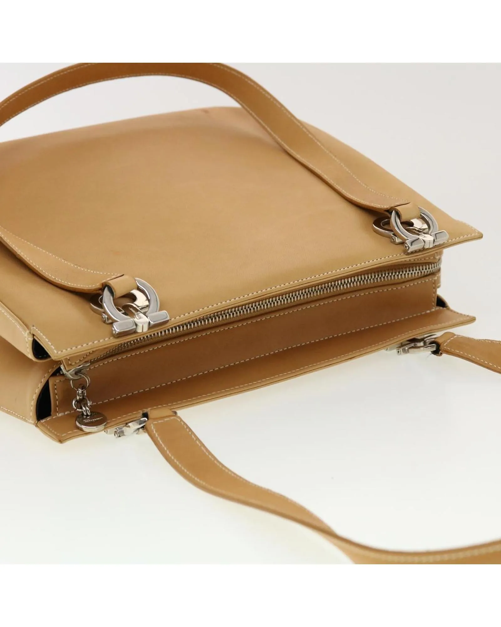 Beige Leather Shoulder Bag by Salvatore Ferragamo