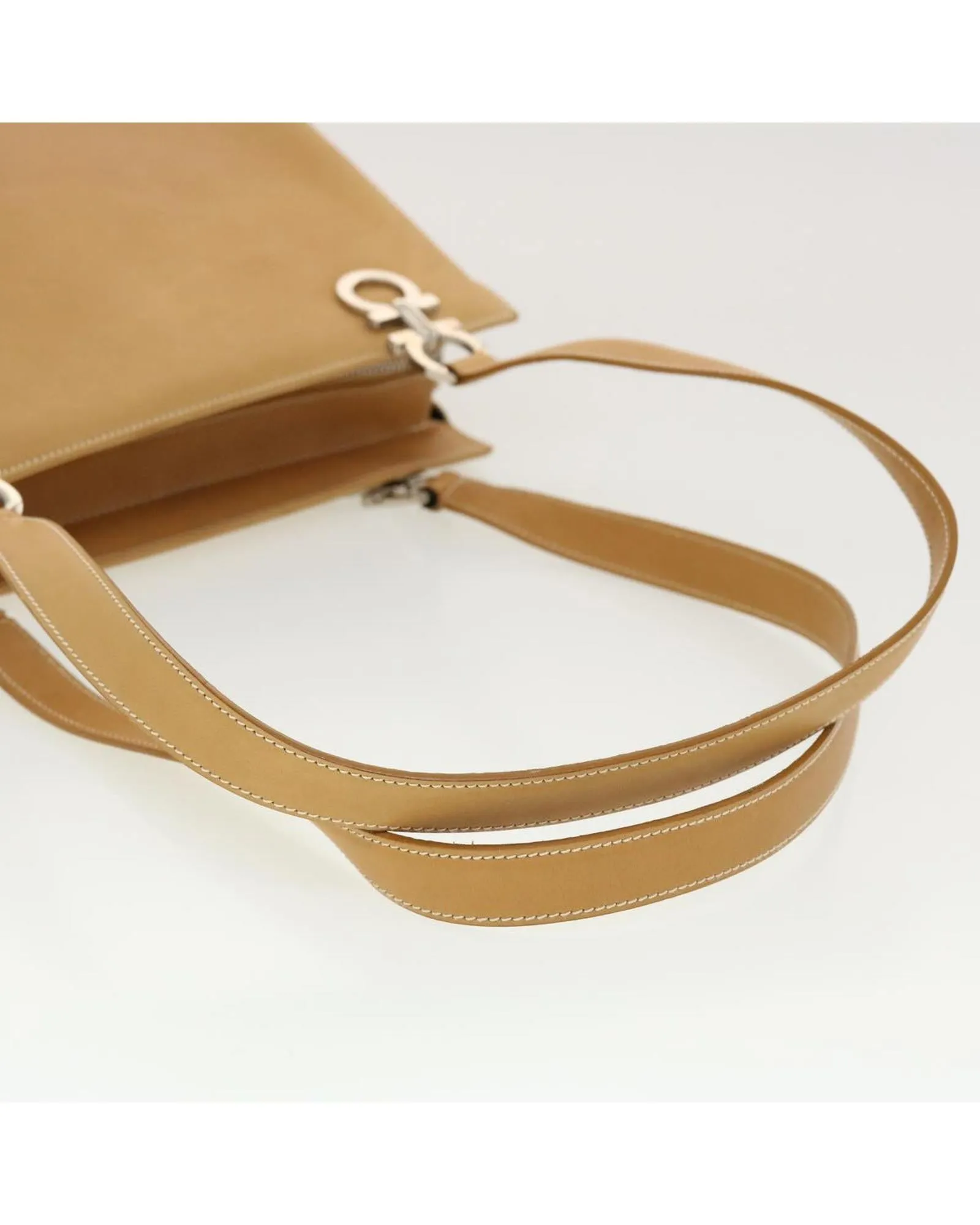 Beige Leather Shoulder Bag by Salvatore Ferragamo