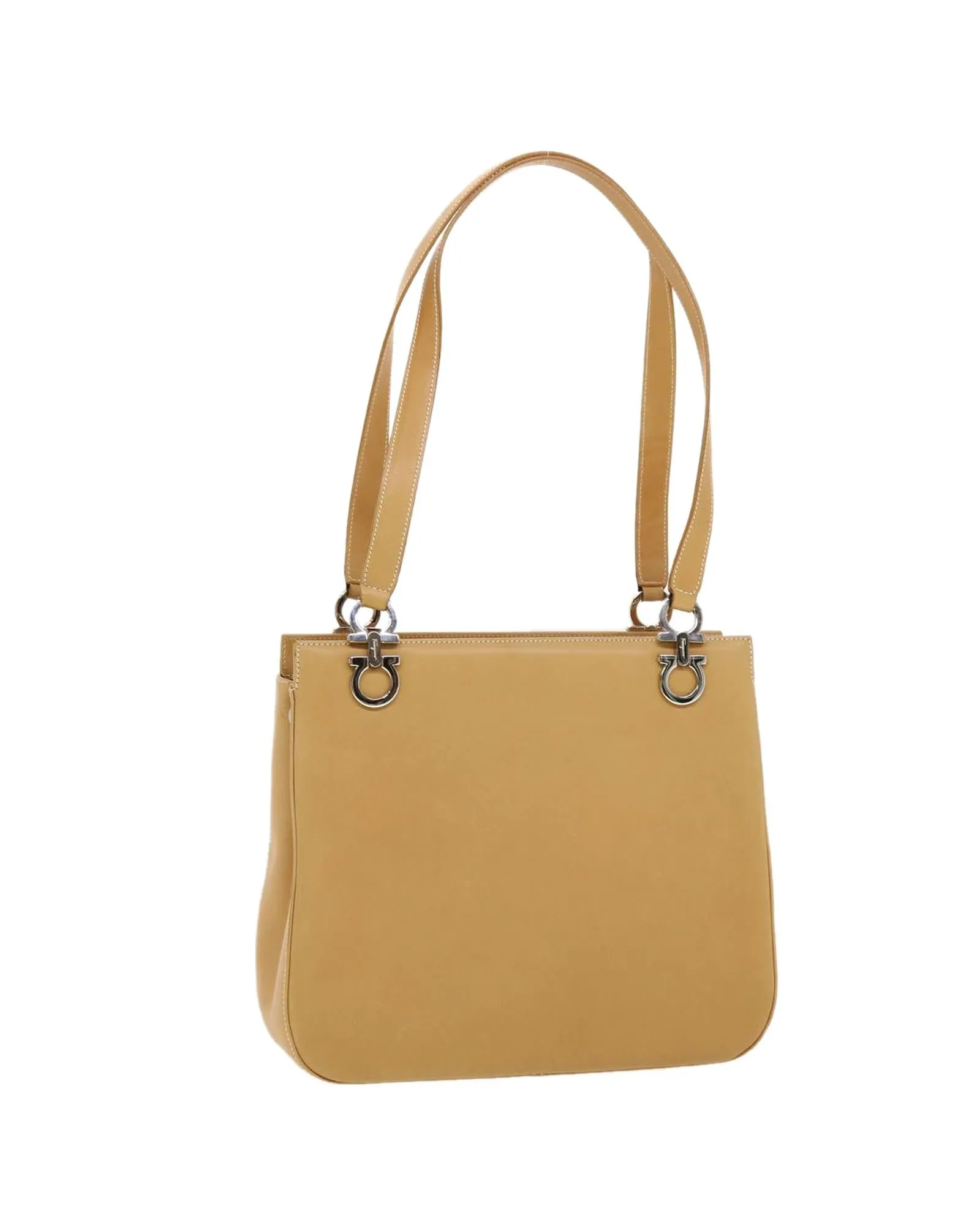 Beige Leather Shoulder Bag by Salvatore Ferragamo