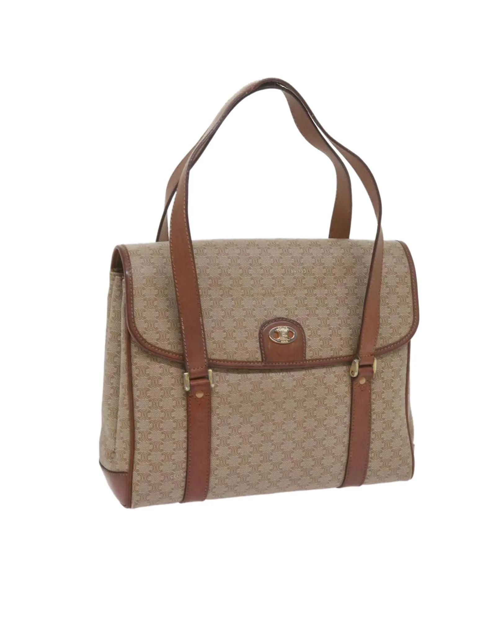 Beige Macadam Canvas Shoulder Bag by Celine