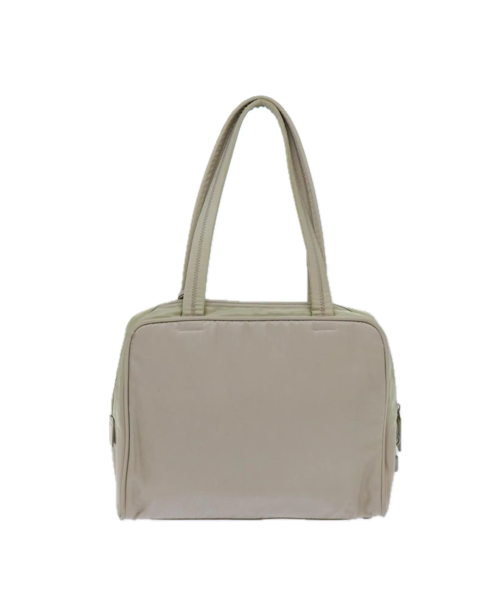 Beige Nylon Shoulder Bag with Padlock and Key Accessory