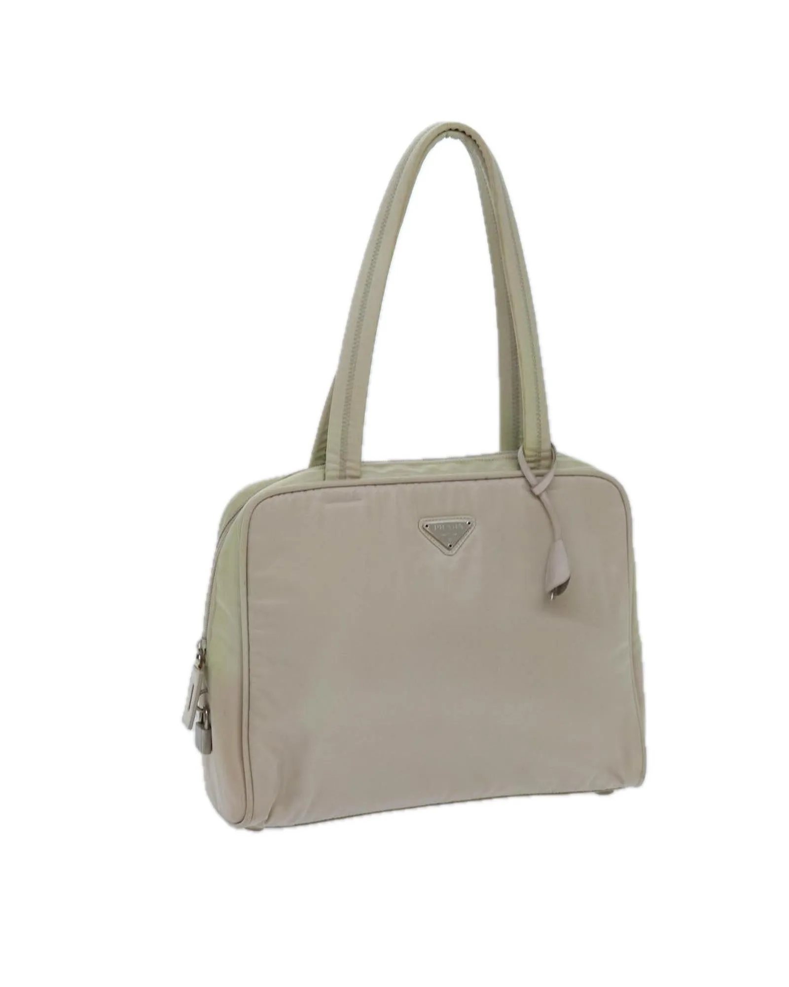 Beige Nylon Shoulder Bag with Padlock and Key Accessory