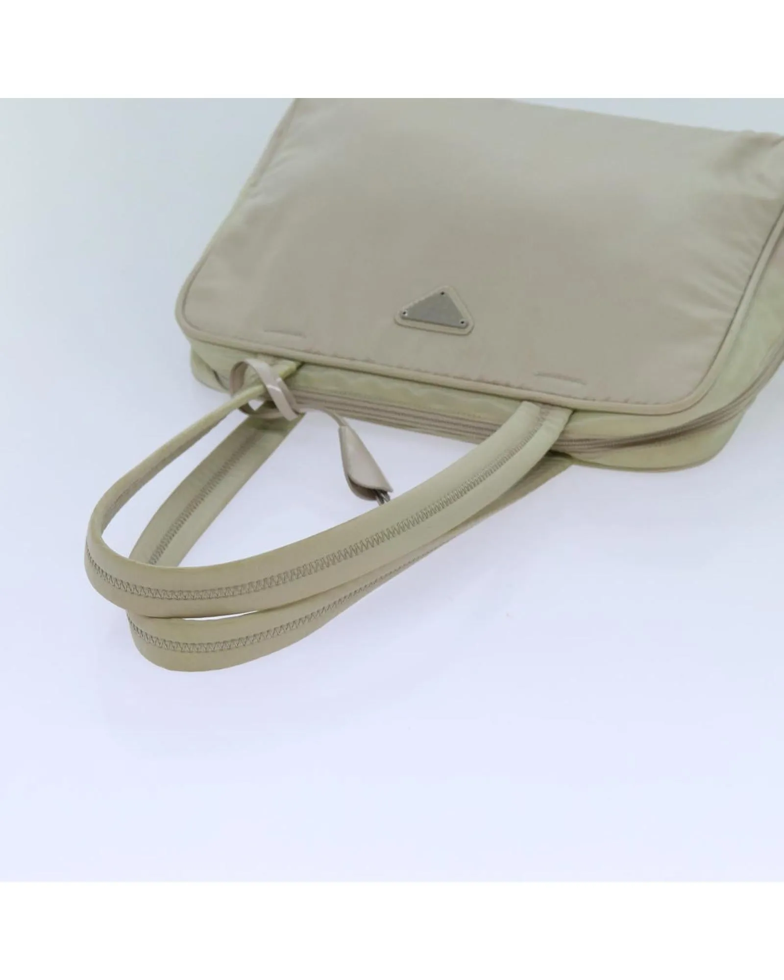 Beige Nylon Shoulder Bag with Padlock and Key Accessory