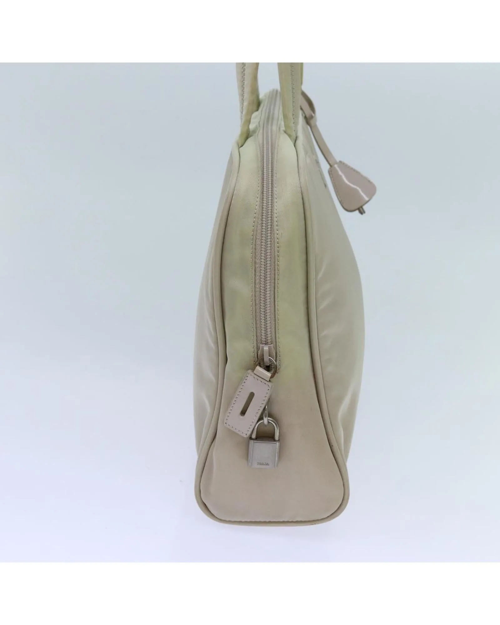 Beige Nylon Shoulder Bag with Padlock and Key Accessory