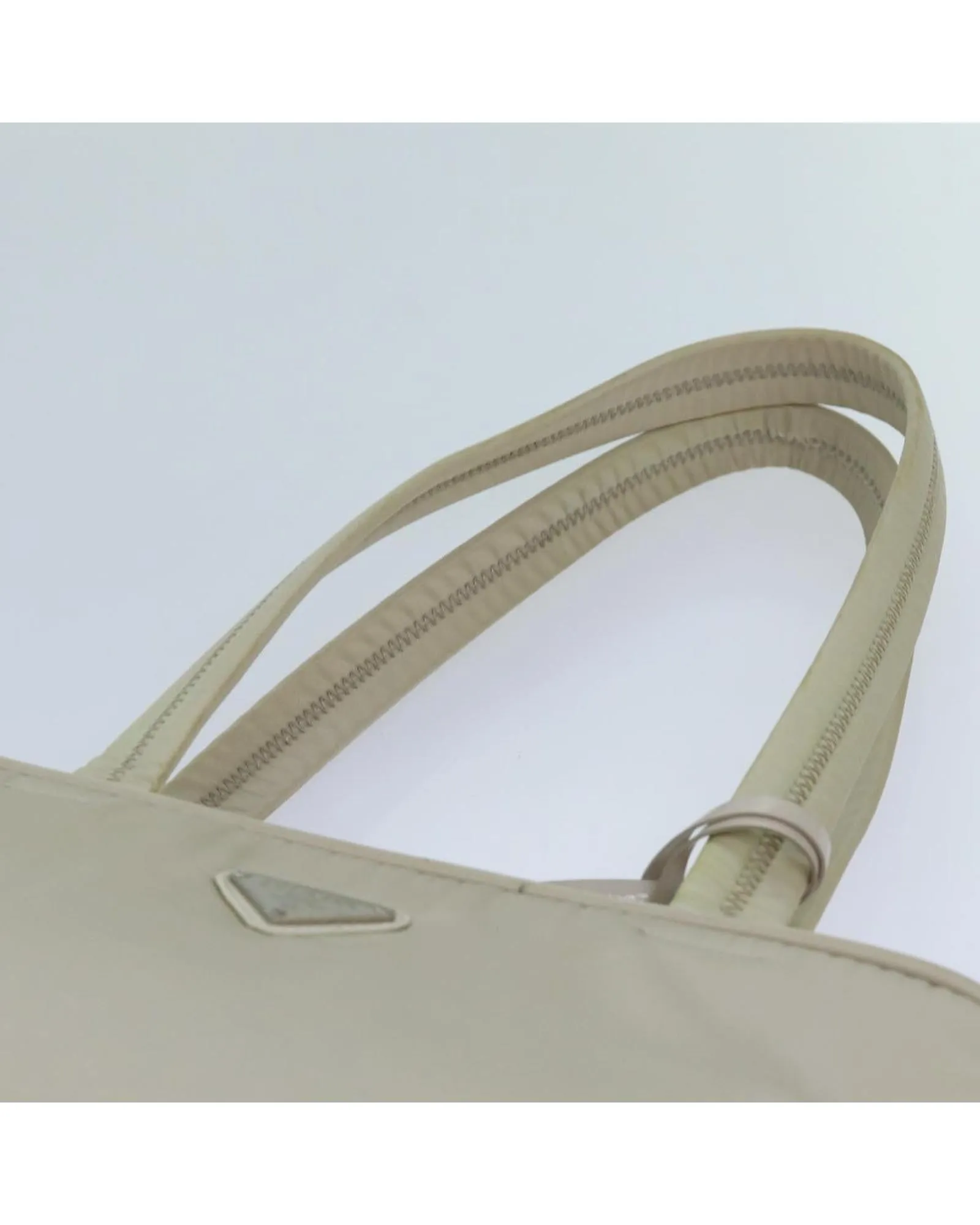 Beige Nylon Shoulder Bag with Padlock and Key Accessory