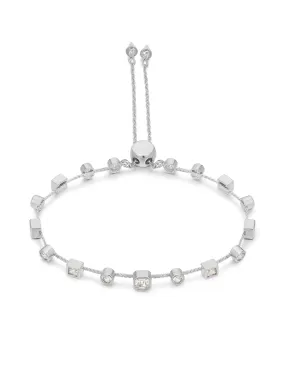 Bezel Stone Stud Bracelet- Silver