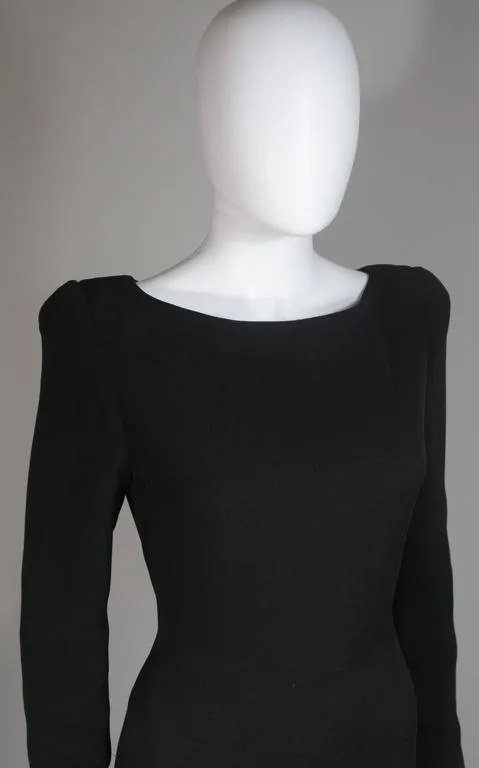 BILL BLASS Black Long Sleeve Silk Gown with Satin Hem Size 8-10