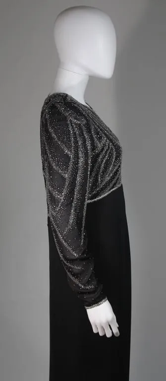 BILL BLASS Black Silk Long Sleeve Beaded Gown Size 10