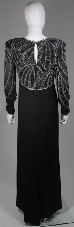 BILL BLASS Black Silk Long Sleeve Beaded Gown Size 10