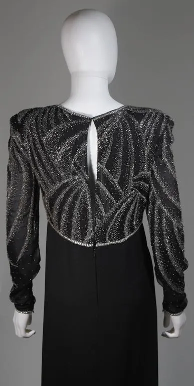 BILL BLASS Black Silk Long Sleeve Beaded Gown Size 10