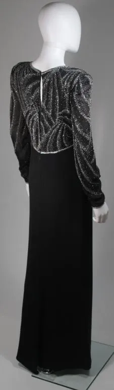 BILL BLASS Black Silk Long Sleeve Beaded Gown Size 10