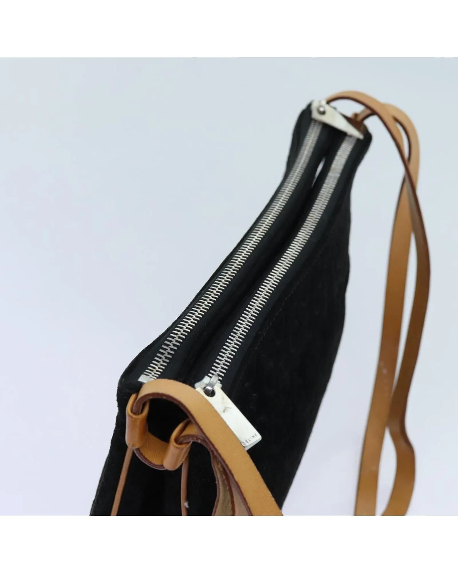 Black Canvas Shoulder Bag with Adjustable Strap - Authentic Celine Design