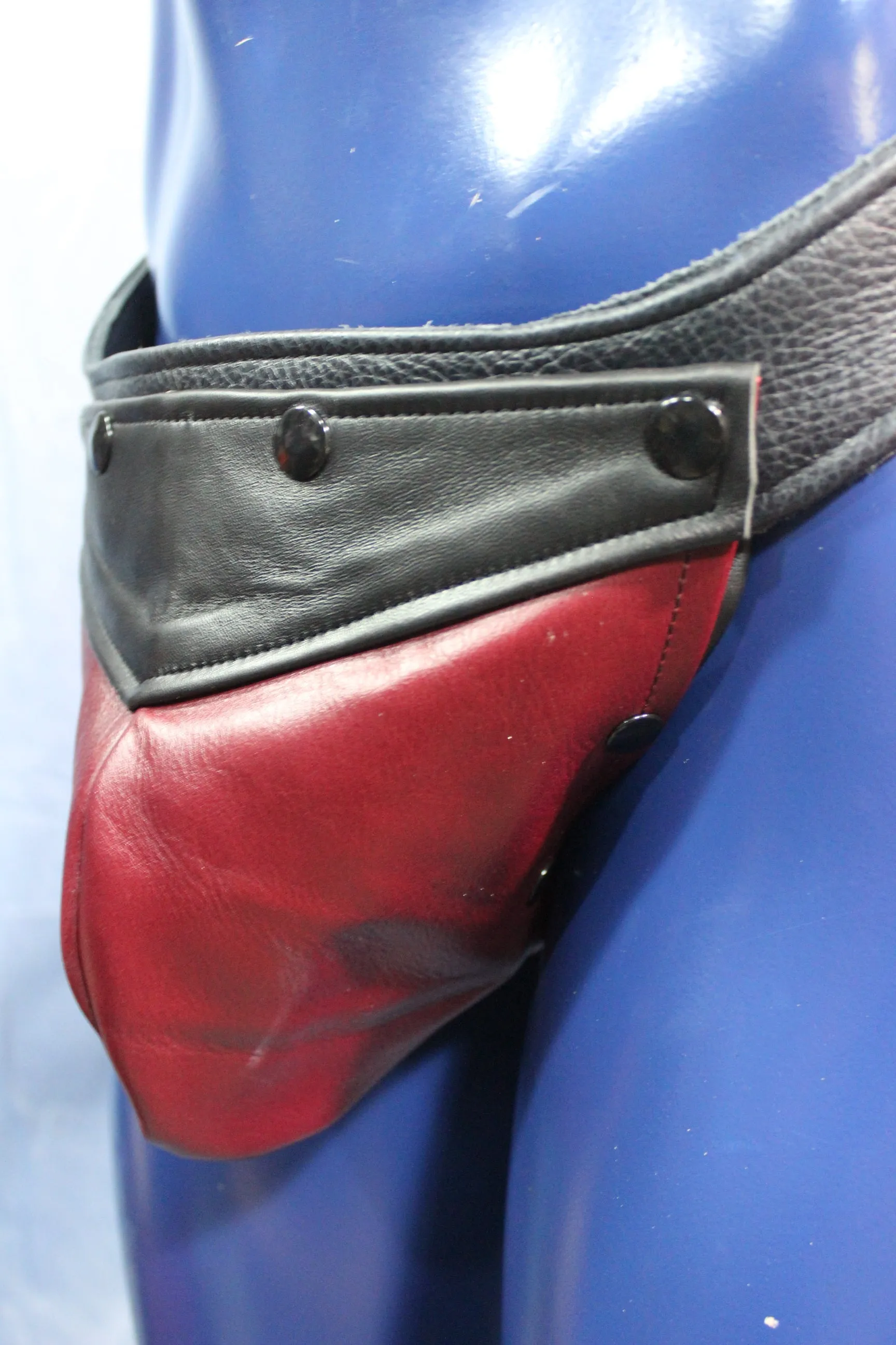 Black Leather Jockstrap with Burgundy Interchangeable Codpiece