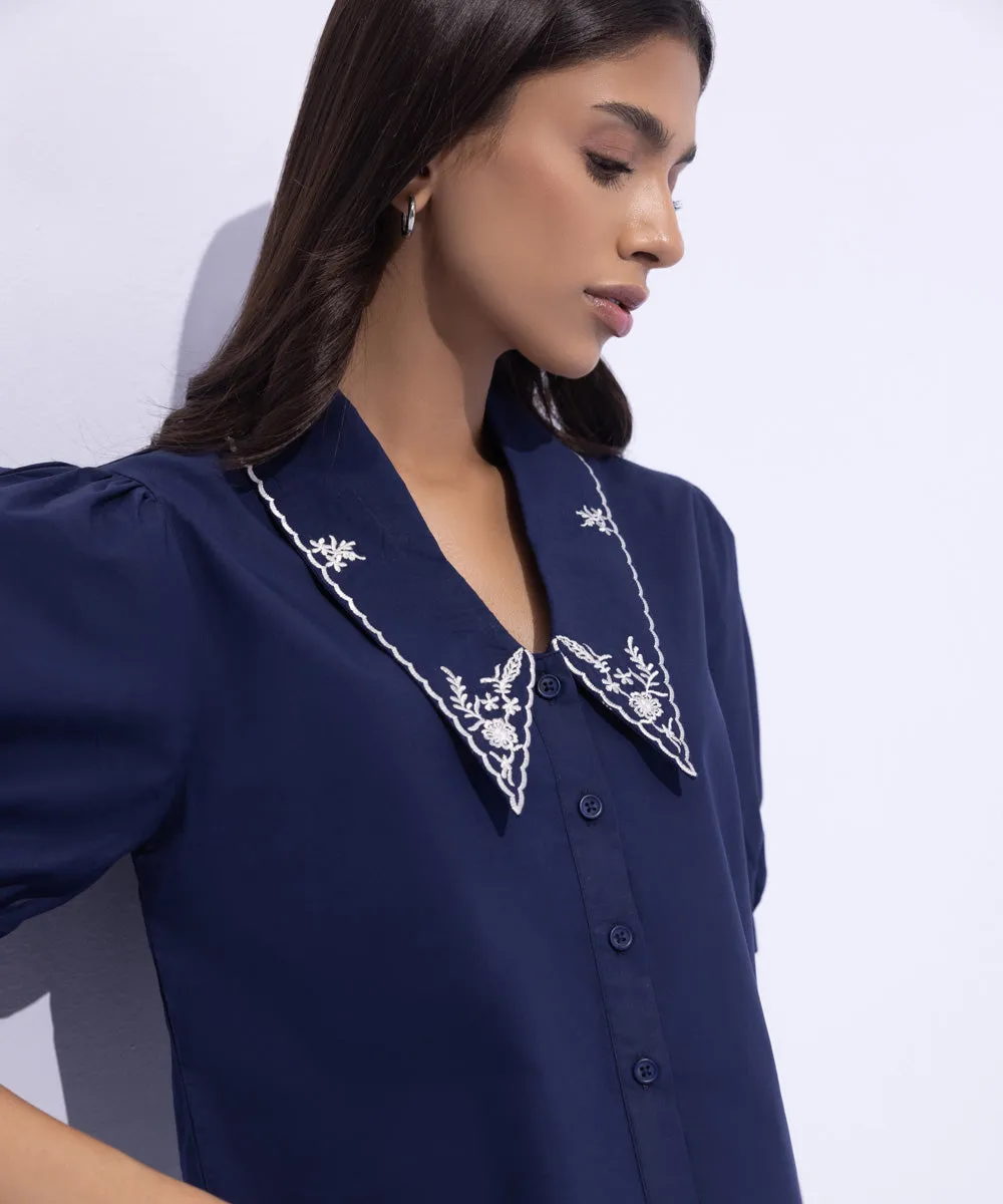 Blouse with Embroidered Collar