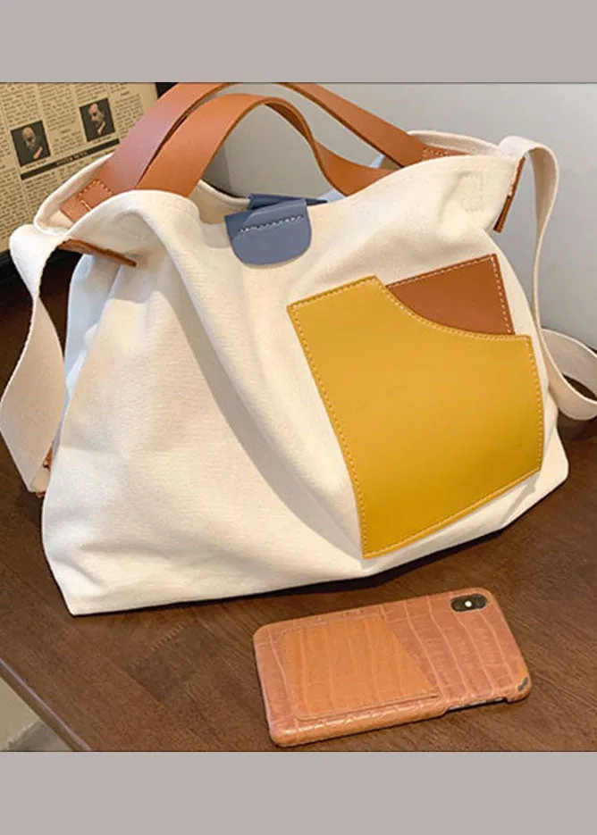 Boutique White Patchwork Canvas Tote Handbag