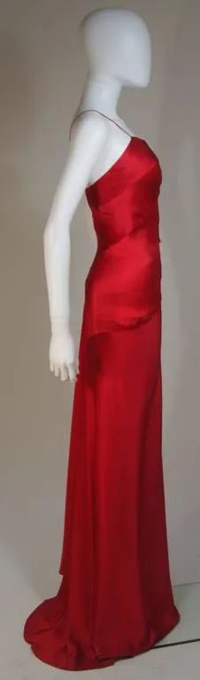 CANTU & CASTILLO Red Silk Bias Cut Asymmetrical Gown Size 2-4