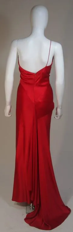 CANTU & CASTILLO Red Silk Bias Cut Asymmetrical Gown Size 2-4