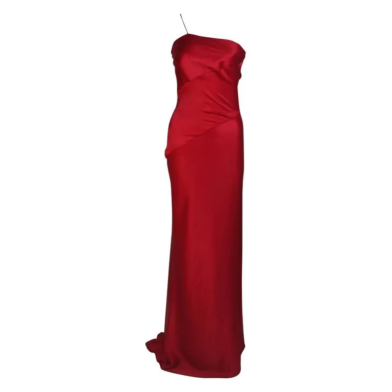 CANTU & CASTILLO Red Silk Bias Cut Asymmetrical Gown Size 2-4