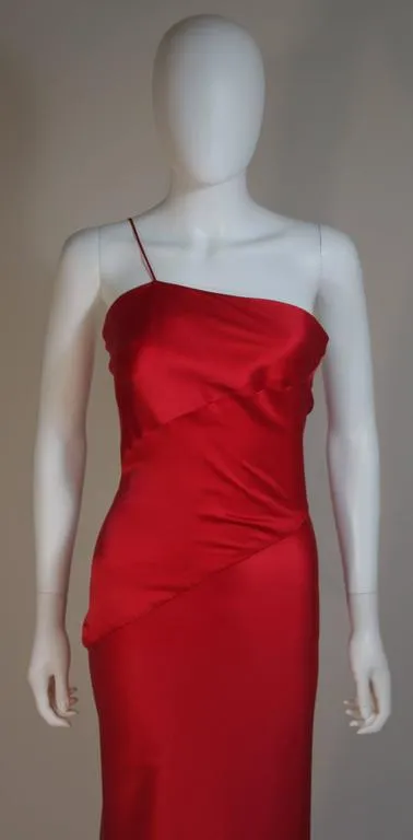 CANTU & CASTILLO Red Silk Bias Cut Asymmetrical Gown Size 2-4