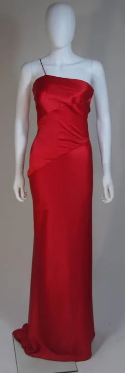 CANTU & CASTILLO Red Silk Bias Cut Asymmetrical Gown Size 2-4