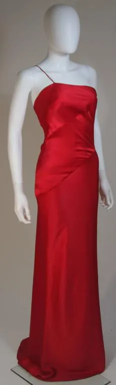 CANTU & CASTILLO Red Silk Bias Cut Asymmetrical Gown Size 2-4