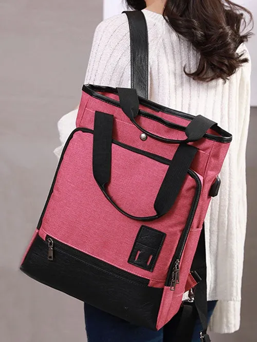 Casual Color Block Top Handle Backpack