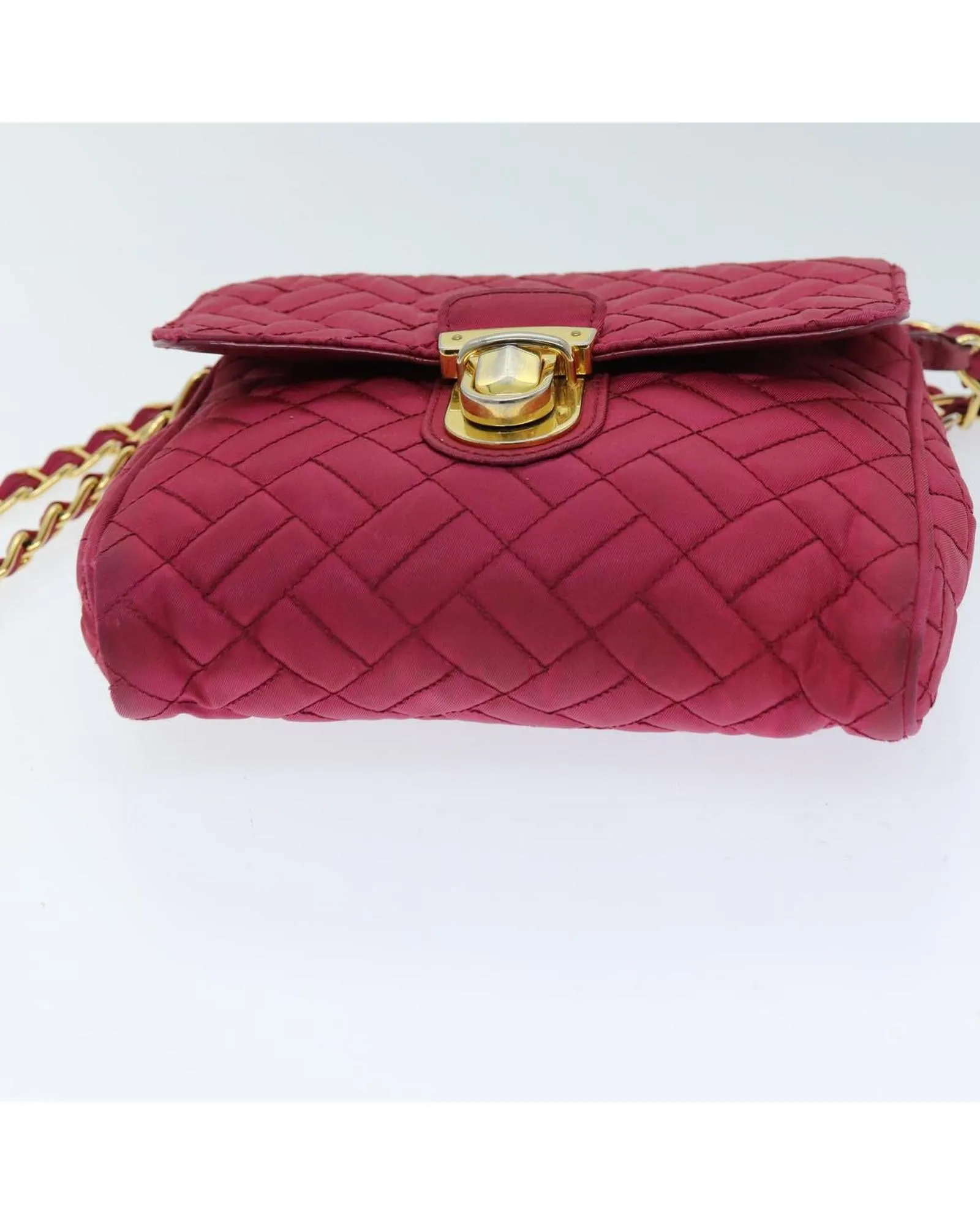 Chain Shoulder Bag in Pink Nylon