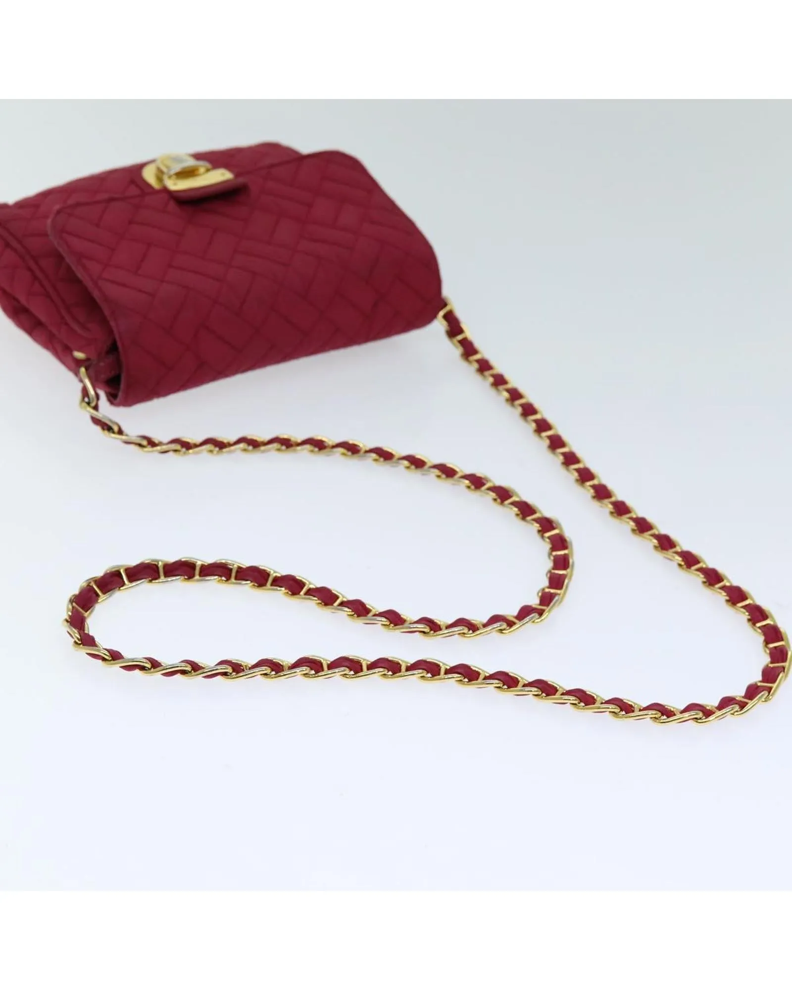 Chain Shoulder Bag in Pink Nylon